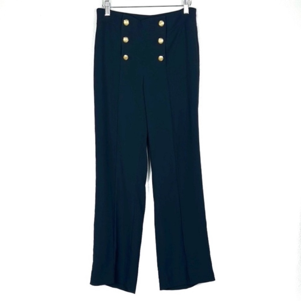 Madewell et Sezane Black Sailor Gold Button High Waisted Trouser Pants Size 6